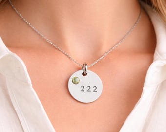 Collar con el número 222, dije de piedra natal con el número angelical, regalo espiritual para ella.