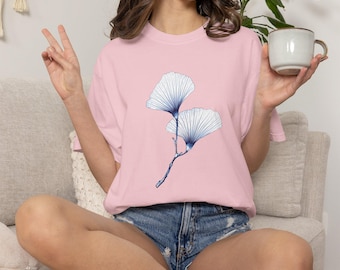 Camiseta para amantes de las plantas, camiseta de naturaleza para mujer, camiseta botánica para mujer, camiseta con hoja de ginkgo, regalo para ella, camiseta de naturaleza para mujer