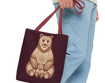 Bolso de mano con forma de oso, bolso de lona, regalo para amantes de los animales, bolso de mano inspirado en la naturaleza, bolso ecológico reutilizable, bolso de mano con animales del bosque, bolso de uso diario