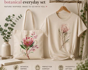Regalo per gli amanti delle piante, borsa tote botanica, regalo per gli amanti della natura, borsa in tela floreale, borsa tote con fiore di protea, regalo premuroso per lei