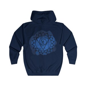 Relaxed fit Vishuddha Throat Chakra Hoodie, designed to promote balance and authentic communication.