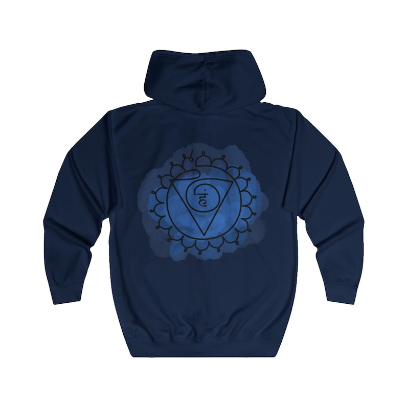 Relaxed fit Vishuddha Throat Chakra Hoodie, designed to promote balance and authentic communication.