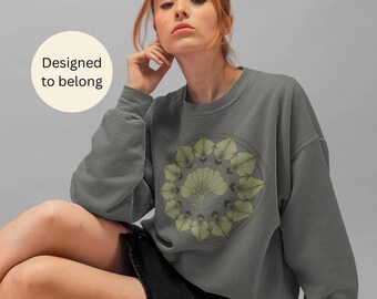 Felpa con foglie di ginkgo, girocollo botanico con ginkgo biloba, regalo per gli amanti della natura, maglietta botanica, abbigliamento per gli amanti delle piante