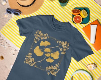 Camiseta botánica de ginkgo: camiseta minimalista inspirada en la naturaleza.
