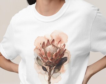 Maglietta Protea, maglietta botanica, maglietta floreale, regalo per amanti della natura, maglietta con grafica floreale, maglietta con arte botanica, colori comodi 1717