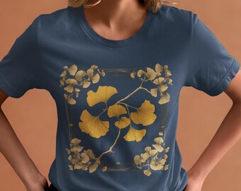Camiseta para amantes de las plantas con estampado de hojas de ginkgo, camiseta botánica, regalo para amantes de la naturaleza, camiseta minimalista.