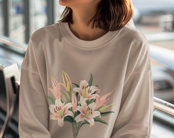 Felpa Lily Bouquet / Felpa girocollo con stampa floreale minimalista