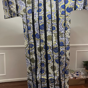 Blue-and-black Ankara dress