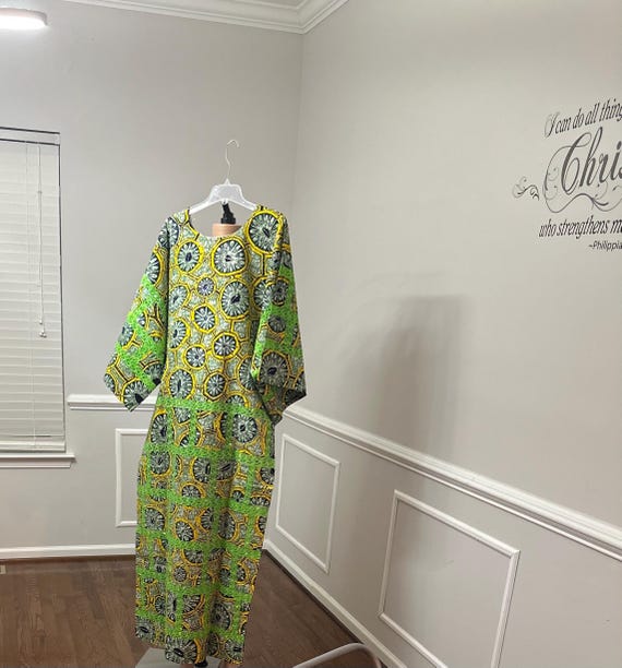 Green Ankara dress with lace and stones