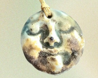 Moon Face Ornament- Wood-Fired Ceramic Christmas Decor - Handmade Housewarming Gift