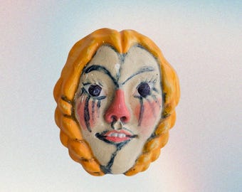 Handmade Ceramic Face Mask – Redhead Braids, Funky Wall Decor