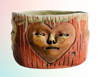 Heart Face Bowl - Sculptural, Functional Face Pottery - Serving Dish - Cachepot - Home Decor