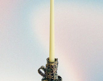 Candlestick Holder - Loop Handle - Blue Black Gold - Goth Earthy Chic  - Functional Home Decor