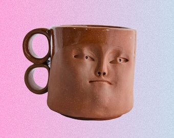 Smug Mug - Functional Handmade Pottery - Ceramic Face Cup with Two-Loop Handle