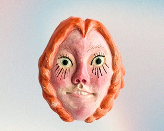 Ceramic Mask Wall Art – Redhead Sculpture, Funky Home Decor