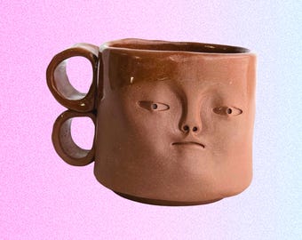 Smug Mug - Functional Handmade Pottery - Ceramic Face Cup with Two-Loop Handle