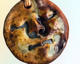 Moon Face Ornament- Soda-Fired Ceramic Christmas Decor - Handmade Housewarming Gift