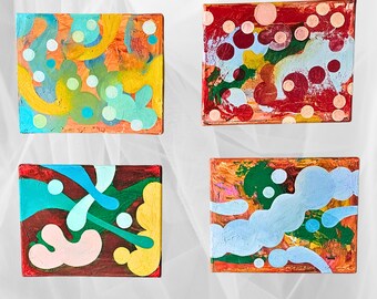 Small Abstract Oil Painting – Funky Bubbles, Organic Shapes (8x10)