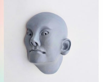 Wall Art Mask - Decorative Ceramic - Simple Handmade Face - Watchful Expression - Home Decor