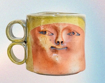 Toastie Smug Mug - Functional Handmade Pottery Mug - Soda-Fired Stoneware - Cheeky Little Face