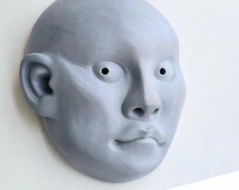 Wall Art Mask - Decorative Ceramic - Simple Handmade Face - Watchful Expression - Home Decor