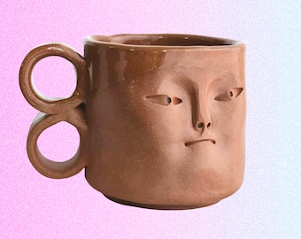 Smug Mug - Functional Handmade Pottery - Ceramic Face Cup with Two-Loop Handle