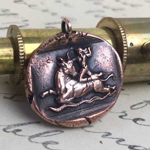 Greek Mythology Copper Antique Wax Seal Pendant Necklace - Mithras and the Bull