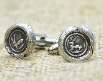 Stag Cufflinks, Deer Cufflinks, Wedding Day Gift for Groom From Bride, Wax Seal Cufflinks Buck Cuff Links Crest Wax Seal Jewelry