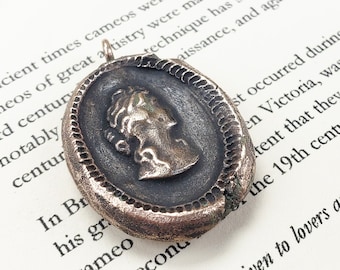 Antique Wax Seal Cameo Necklace: Victorian Portrait Pendant