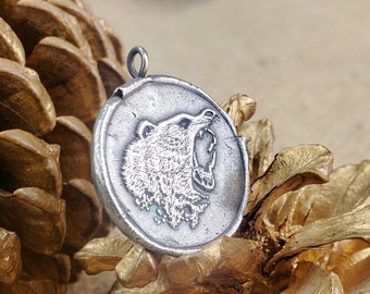 Roaring Bear Head Pendant Necklace: Wax Seal Stamped Copper, Bronze, or Silver viking mamabear