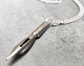 Fountain Pen Necklace, Antique Pen Nib Gift for Writers, Gift for English Grads, Teacher Gift, Poetry, Steampunk Necklace Gothic Victorian