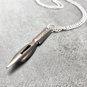 Fountain Pen Necklace, Antique Pen Nib Gift for Writers, Gift for English Grads, Teacher Gift, Poetry, Steampunk Necklace Gothic Victorian