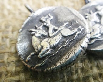 Greek Mythology Silver Antique Wax Seal Pendant Necklace - Mithras and the Bull