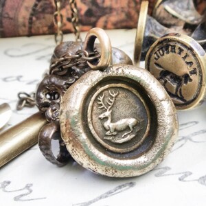 Deer Stag Charm - Wax Seal Necklace - Heraldic Baratheon Buck Stag Pendant - Wisdom Peace and Harmony