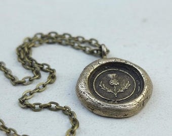 Scottish Thistle Wax Seal Charm Necklace - Silver Pendant