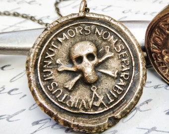 Skull and Crossbones Wax Seal Pendant - Masonic Freemason Talisman Necklace
