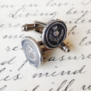 Scottish Thistle Cufflinks, scotland cufflinks, heritage cufflinks, wax seal cufflinks, gift for husband on wedding day from bride