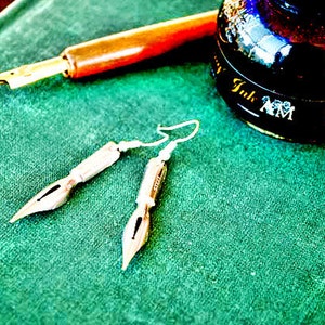 Shakespeare Earrings Antique Fountain Pen Nib Steampunk Earrings Fountain Pen earrings made of vintage pen nibs gift for writers image 3
