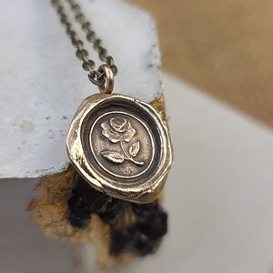 Rose Necklace, Romantic Girlfriend Gift for Wife, Rose Pendant, Wax Seal Jewelry, Love Charm Anniversary Gift Antique Wax Seal Rose Charm
