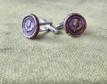 Scotland Thistle Wax Seal Cufflinks - Scottish Cuff Links in Copper