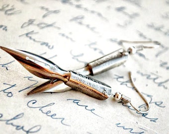 Earrings with Pen Nibs Drop Earrings, Gifts for Wife who is a Writer, antique fountain pen earring english teacher gifts calligraphy lover