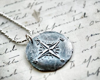Nautical Necklace, Compass Rose Pendant, Wax Seal Necklace Gift for Travelers, Wanderlust Stocking Stuffers