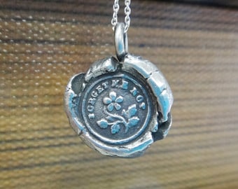 Forget-Me-Not Antique Wax Seal Pendant – Victorian Silver, Bronze, Copper