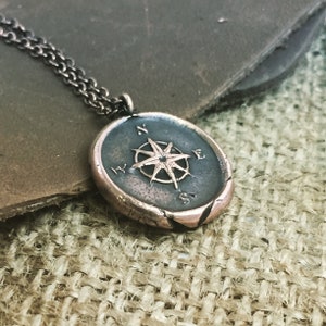 Compass Star Wax Seal Pendant, Nautical Compass Rose Talisman Charm, wax seal jewelry, gift for grad, sweet 16, wanderlust traveler gifts