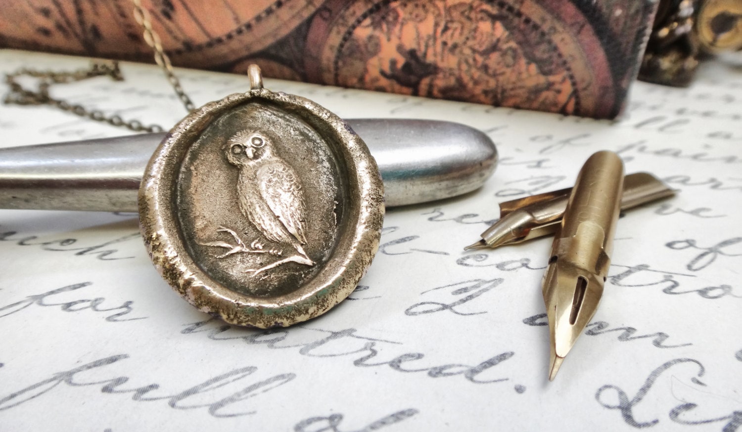 Owl Pendant - Owl Wax Seal Necklace - Wisdom, Mystery, Vigilance and Protection - Personal Talisman