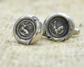 Silver Deer Cuff Links - Stag  Antique Wax Seal