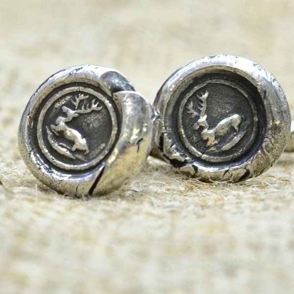 Silver Deer Cuff Links - Stag  Antique Wax Seal