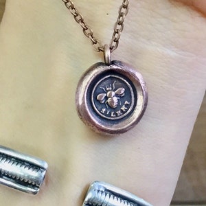 Bee Silent Pendant - Antique Wax Seal Necklace in Fine Silver - Silence Is Golden