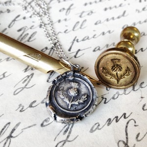 Scottish Thistle Wax Seal Charm Necklace - Silver Pendant