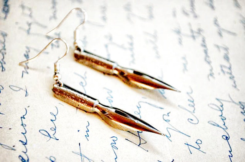 Shakespeare Earrings Antique Fountain Pen Nib Steampunk Earrings Fountain Pen earrings made of vintage pen nibs gift for writers image 4